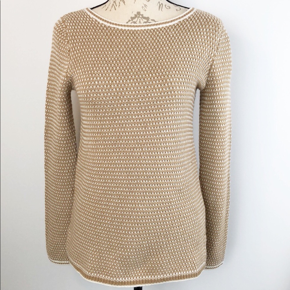 J. Crew Chevron Stitch Knit Sweater XS Cream Tan Pullover